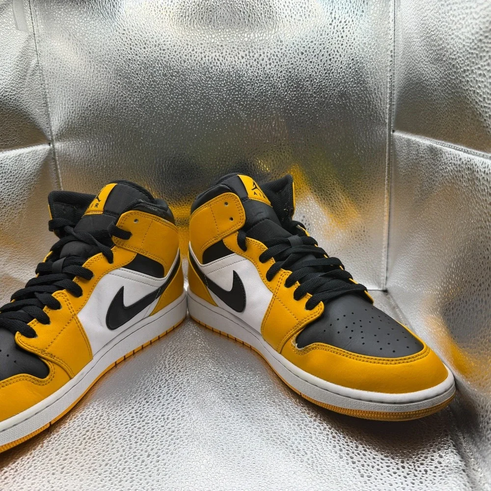 Size‎ 12 Nike Air Jordan 1 Mid Taxi Yellow Black White Mens Sneakers 554724-701